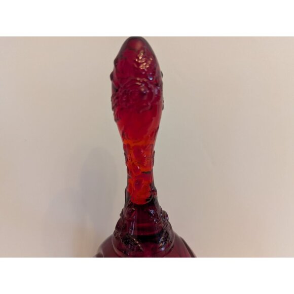 Vintage Fenton Ruby Red Glass Bell HandPainted White Rose Design Floral Details - Picture 3 of 7
